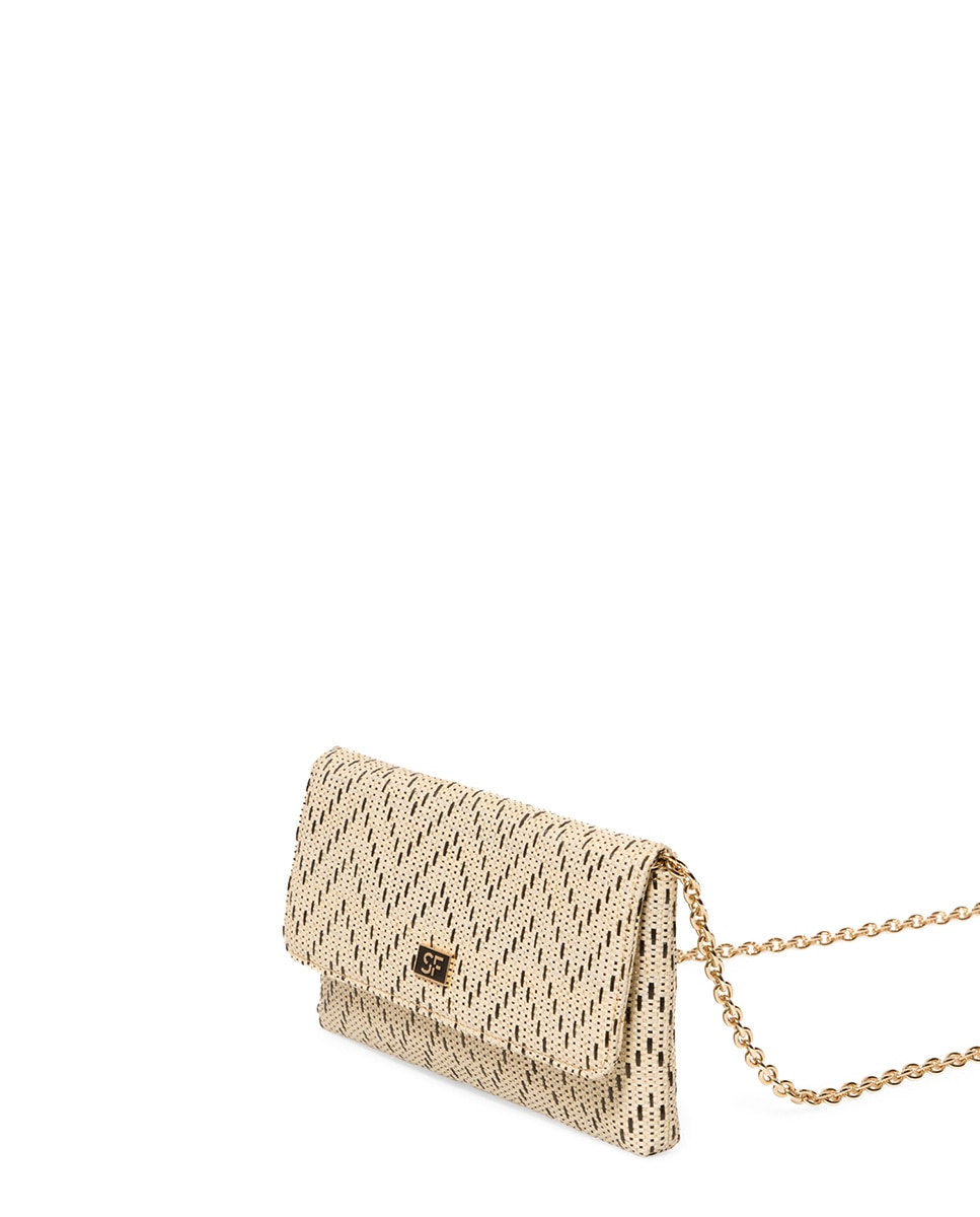 Mala Tipo Clutch de Ráfia Estampada Cru-3