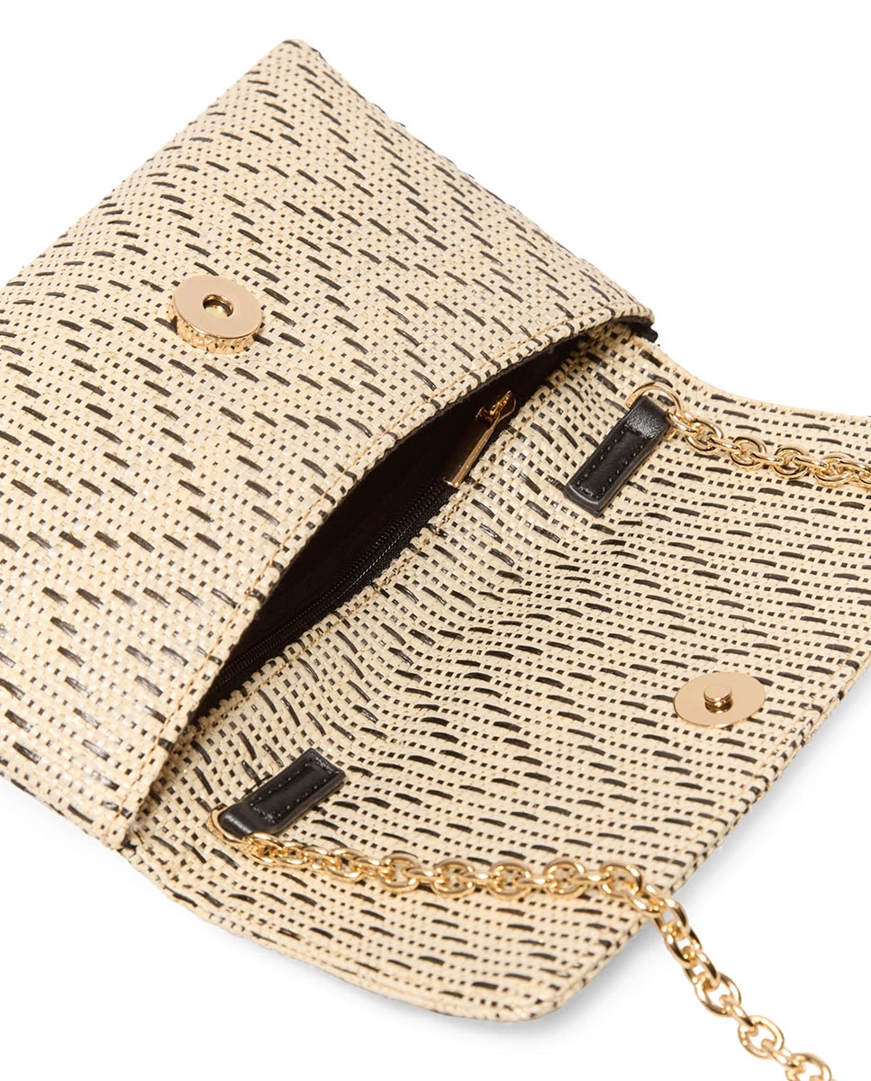 Mala Tipo Clutch de Ráfia Estampada Cru-4