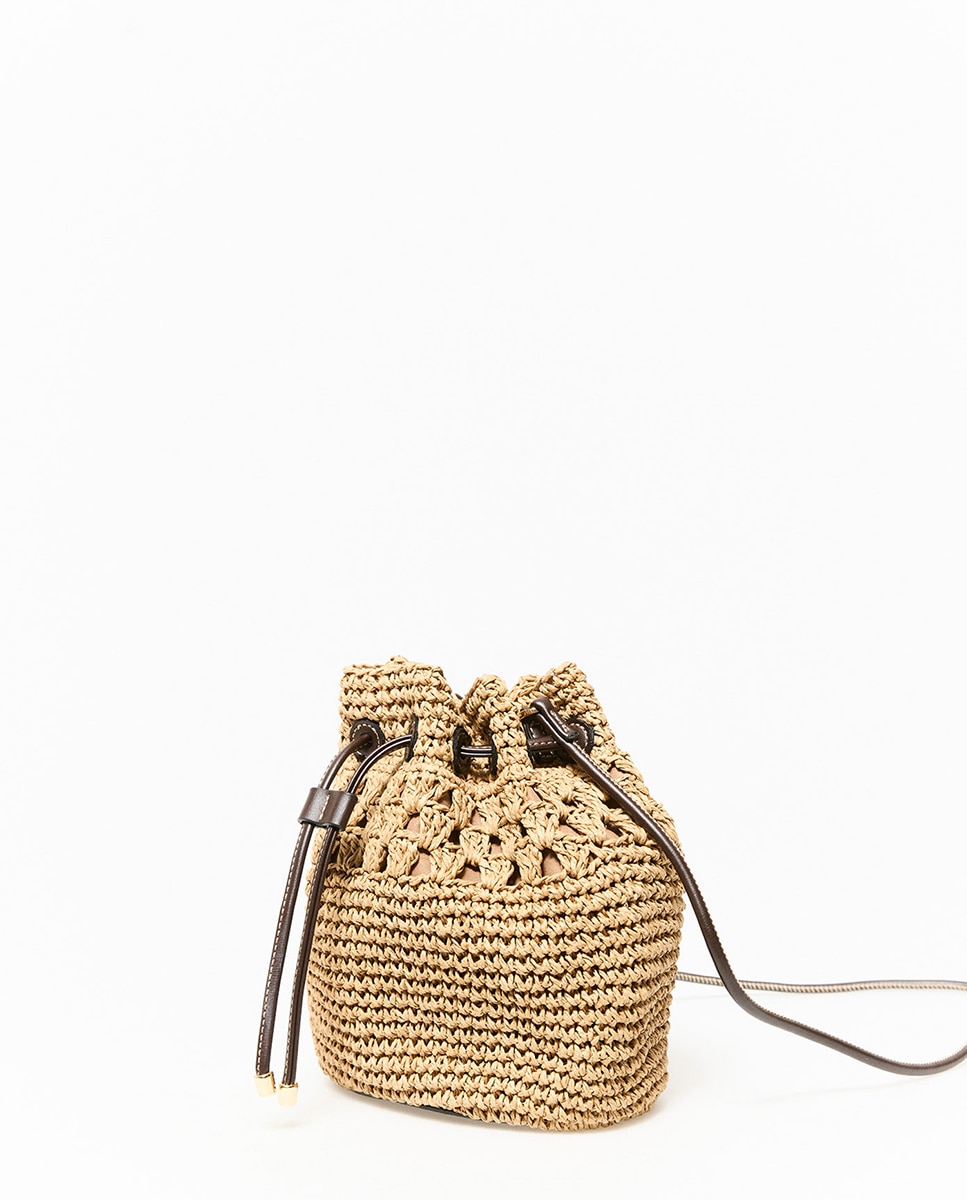 Mini Mala Arredondada de Ráfia Camel-3