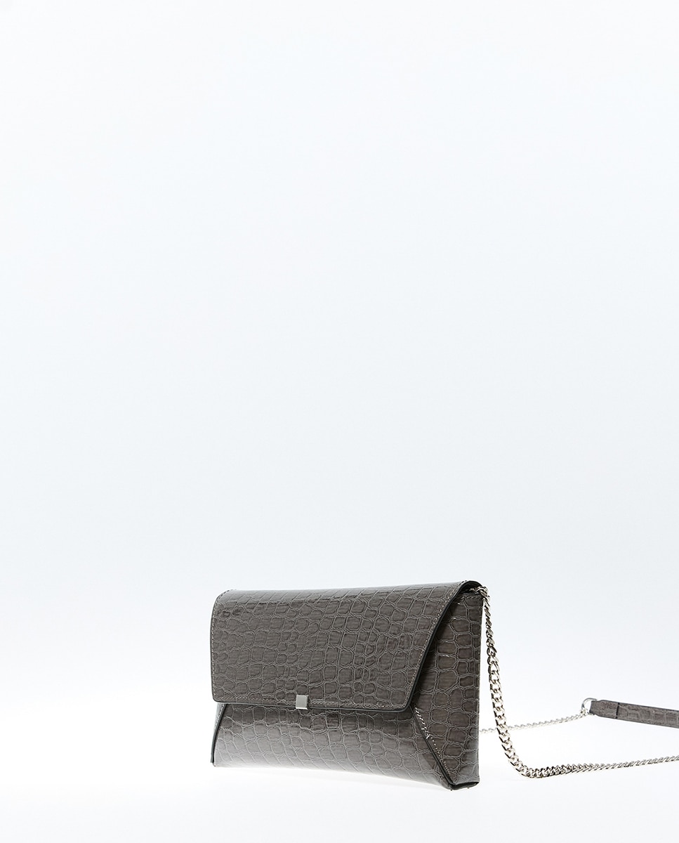 Mala Clutch Croco com Aba 820 Cinzento Médio-2