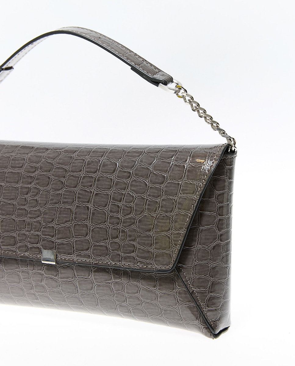 Mala Clutch Croco com Aba 820 Cinzento Médio-3