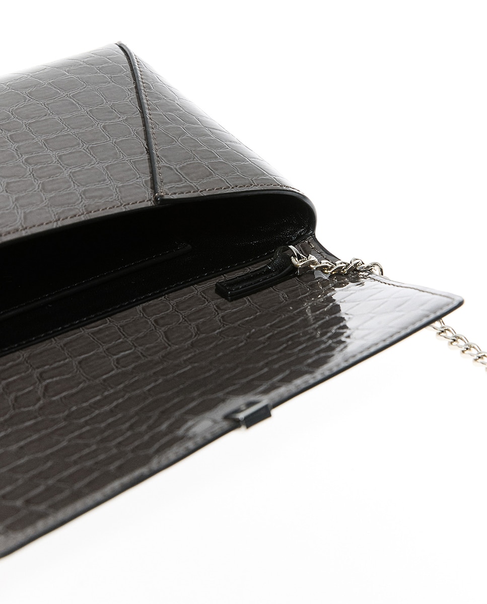 Mala Clutch Croco com Aba 820 Cinzento Médio-4