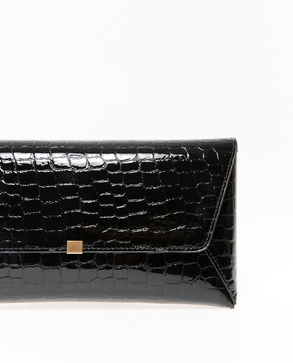 Mala Clutch Croco com Aba Preto-2