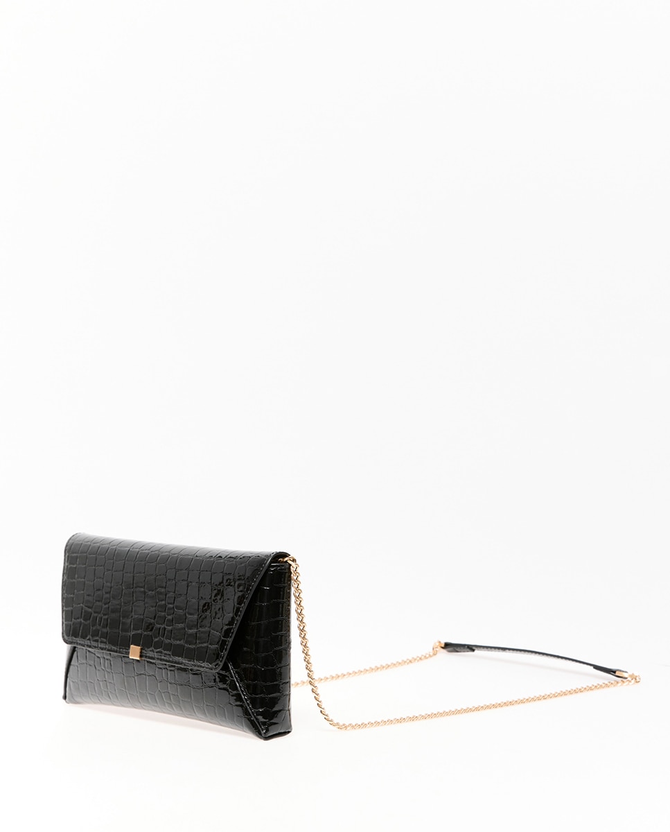 Mala Clutch Croco com Aba Preto-4