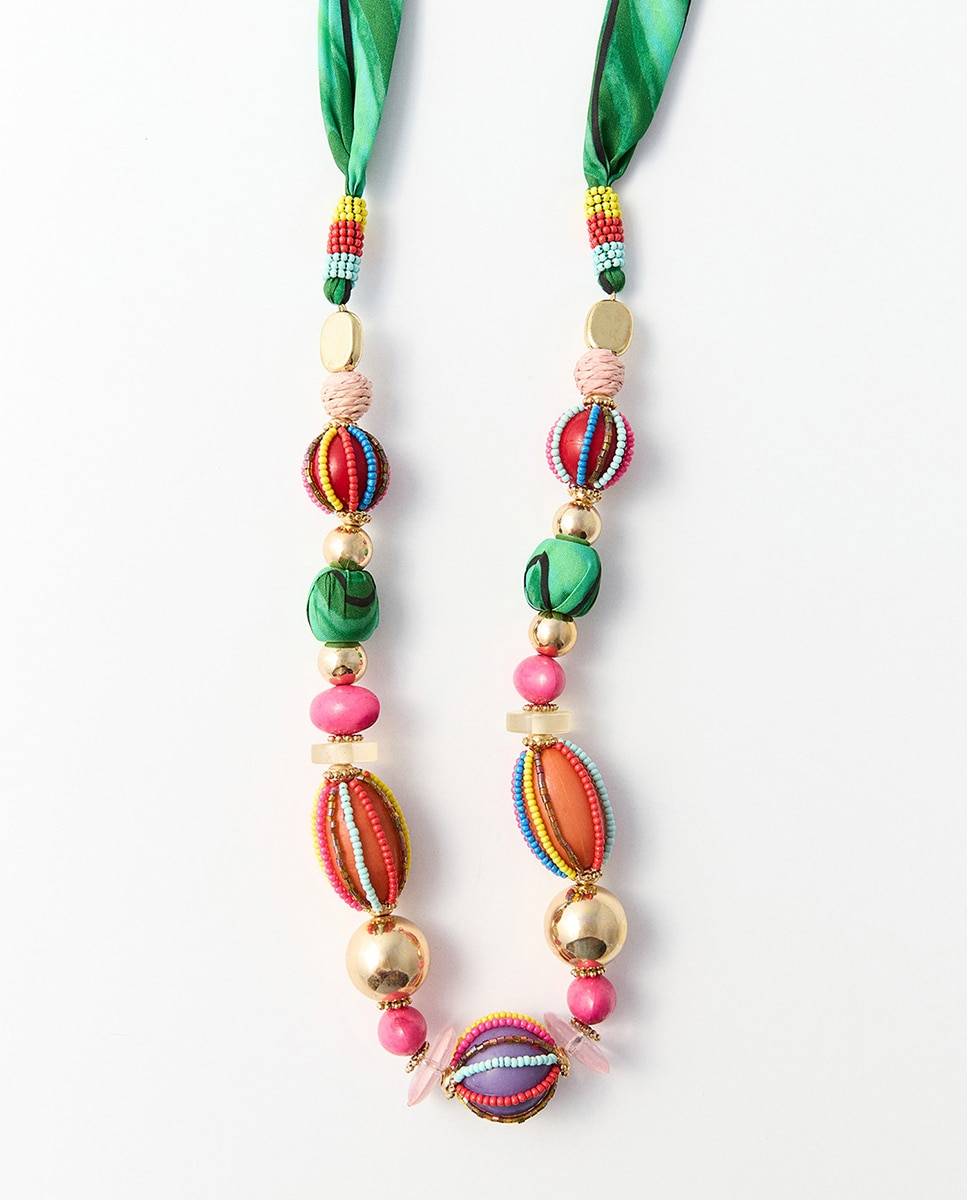 Colar com Bolas de Algodão Multicolor-2