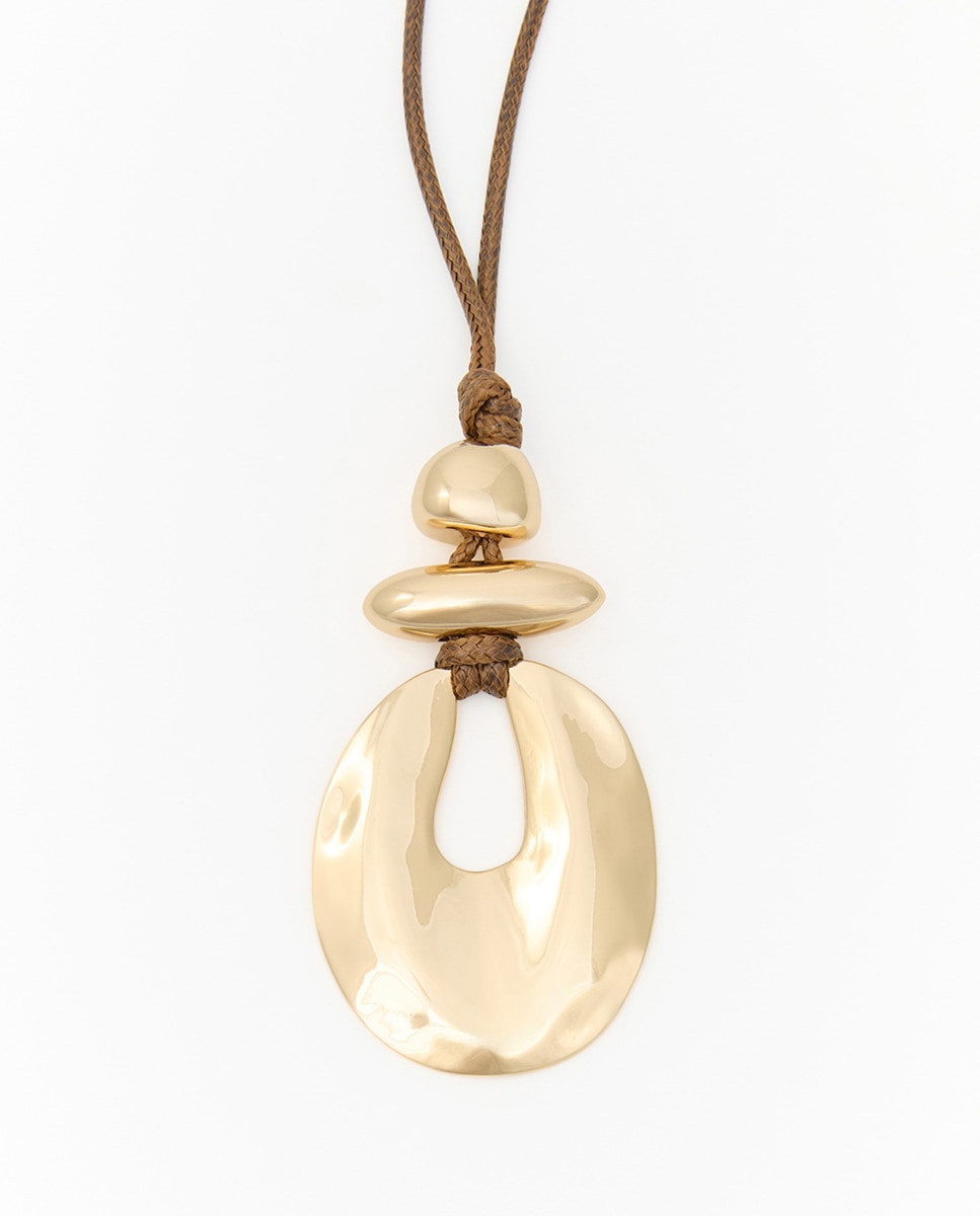 Colar com Cordão de Metal Castanho-2