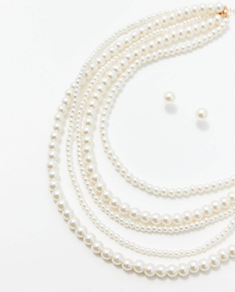 Gargantilha com Pérolas Multi-Filas Branco-2