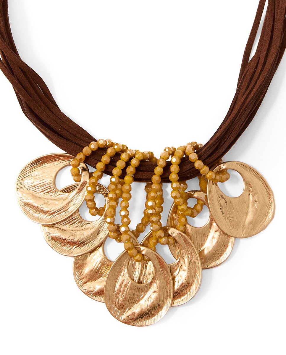Gargantilha de Cordas com Argolas Castanho-2