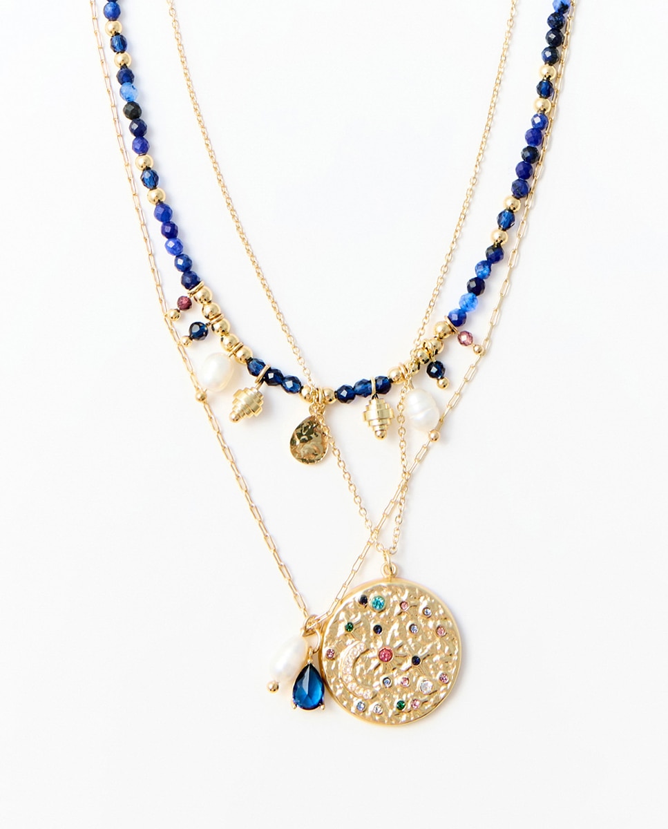 Conjunto de 3 Gargantilhas Esotéricas Azul-marinho-2