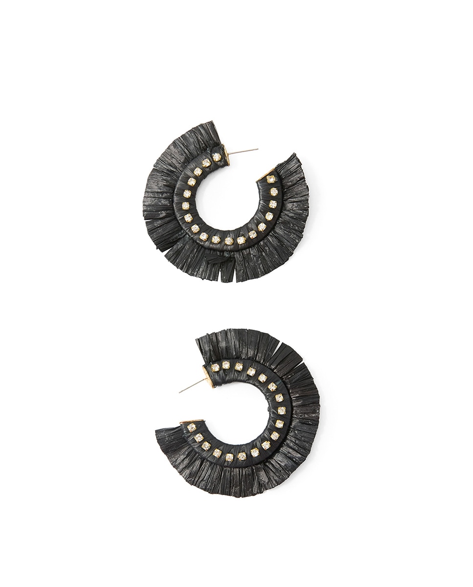Brincos de Argola de Ráfia com Brilhos Preto-1