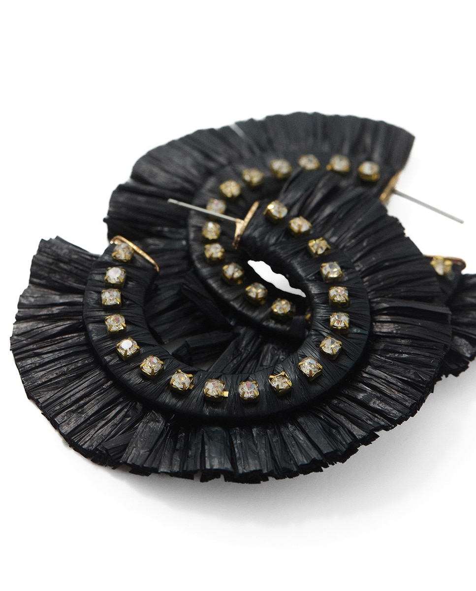 Brincos de Argola de Ráfia com Brilhos Preto-2