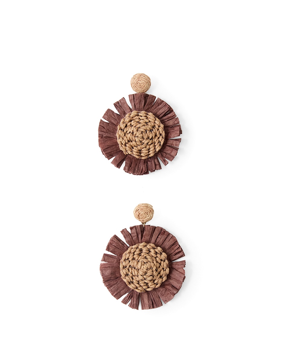 Pendientes esferas rafia - Marrón Marrón-1