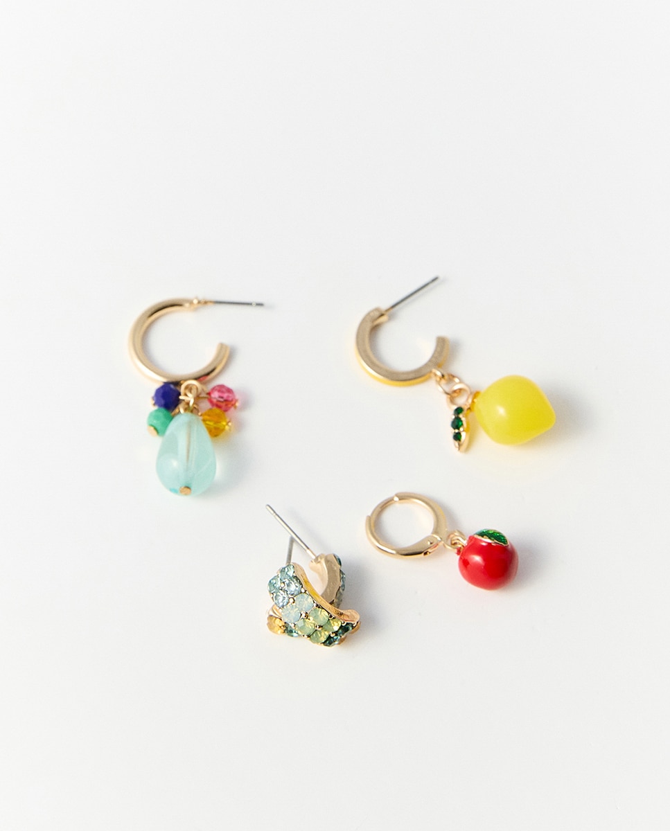 Conjunto de Brincos de Argola com Frutas Ouro-2