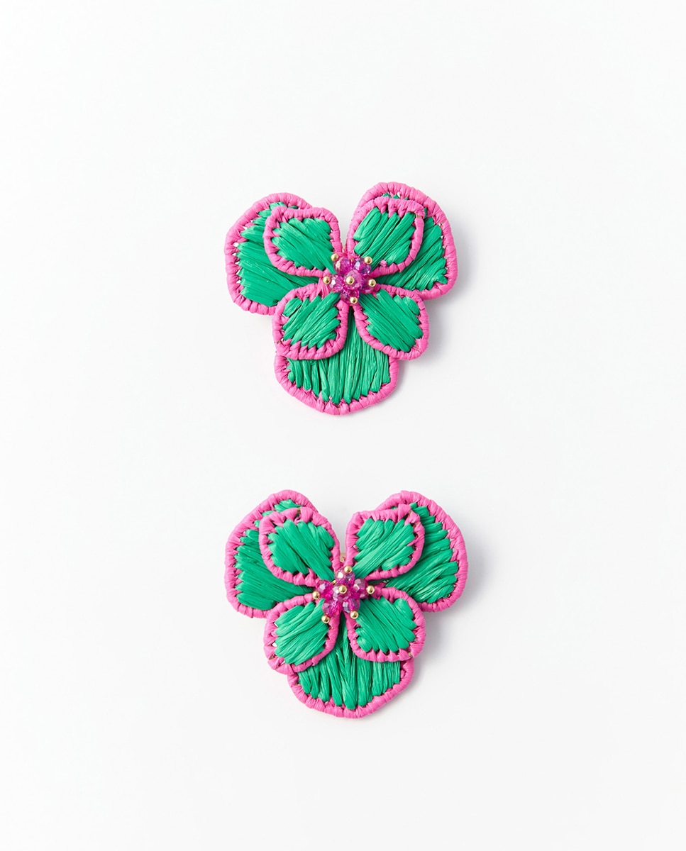Brincos de Flor de Ráfia Multicolor-2