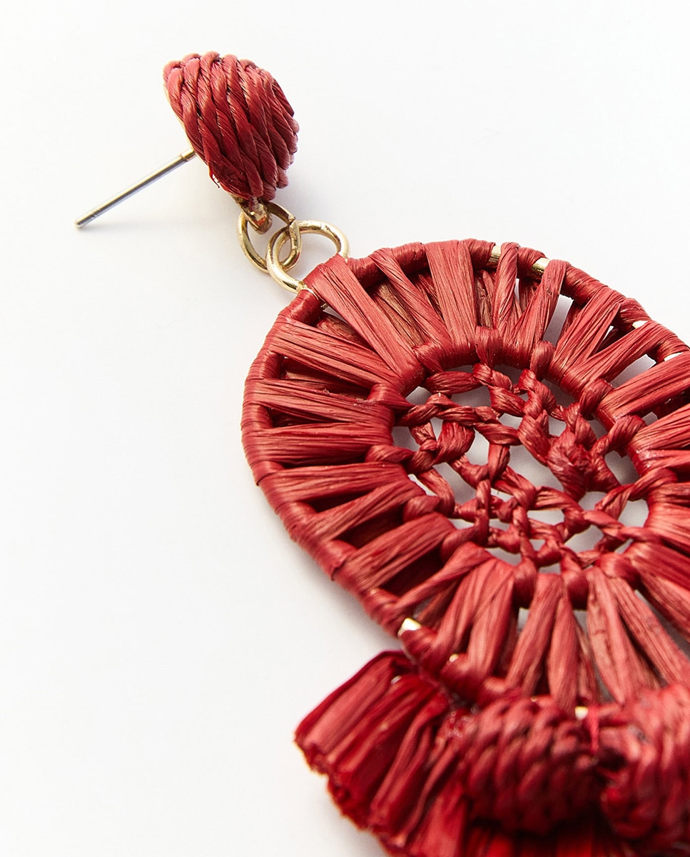 Brincos de Ráfia com Bolinhas Vermelho-2