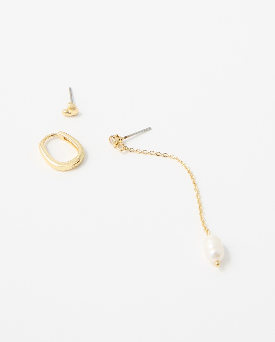 Conjunto de brincos com pérolas Ouro-2