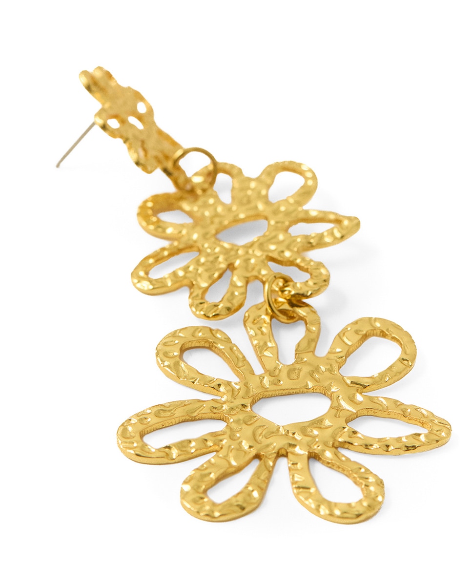 Brincos de Flor Tripla Ouro-2