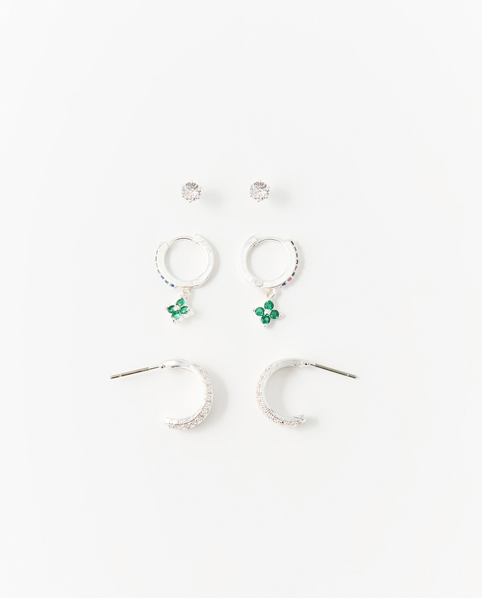 Conjunto de Brincos de Joia Prata-1