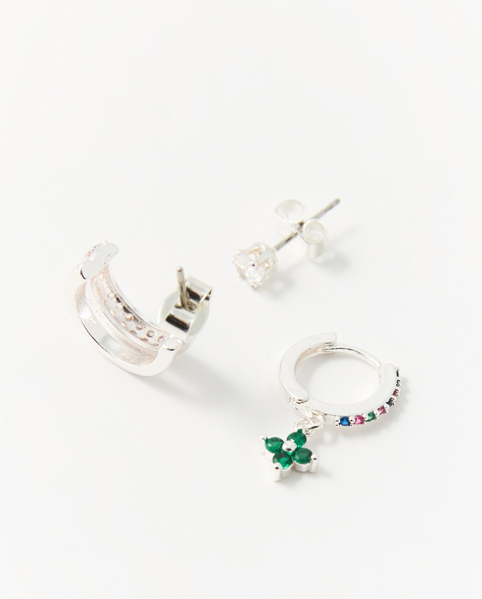 Conjunto de Brincos de Joia Prata-2