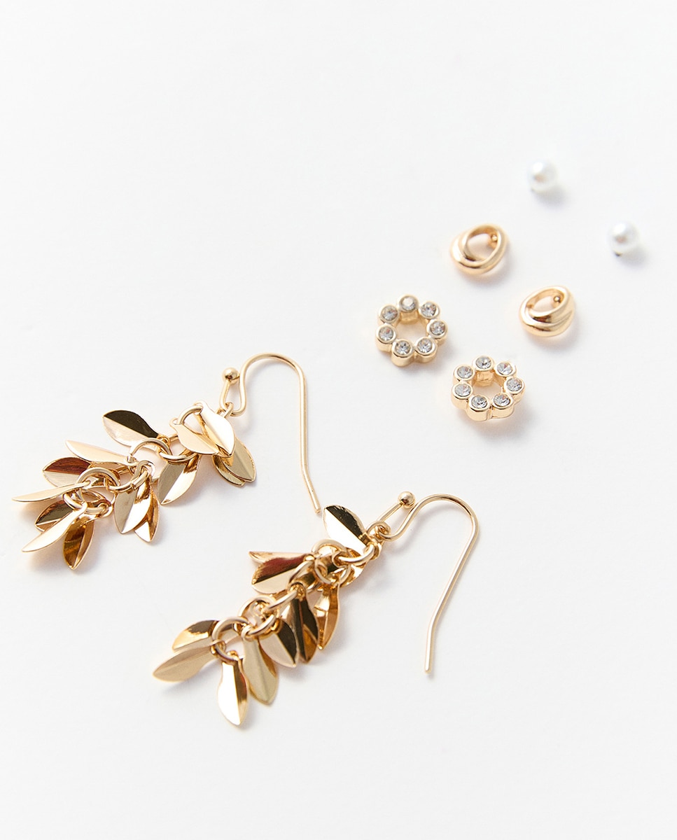 Conjunto de 16 Brincos com Pérola 390 Ouro-2