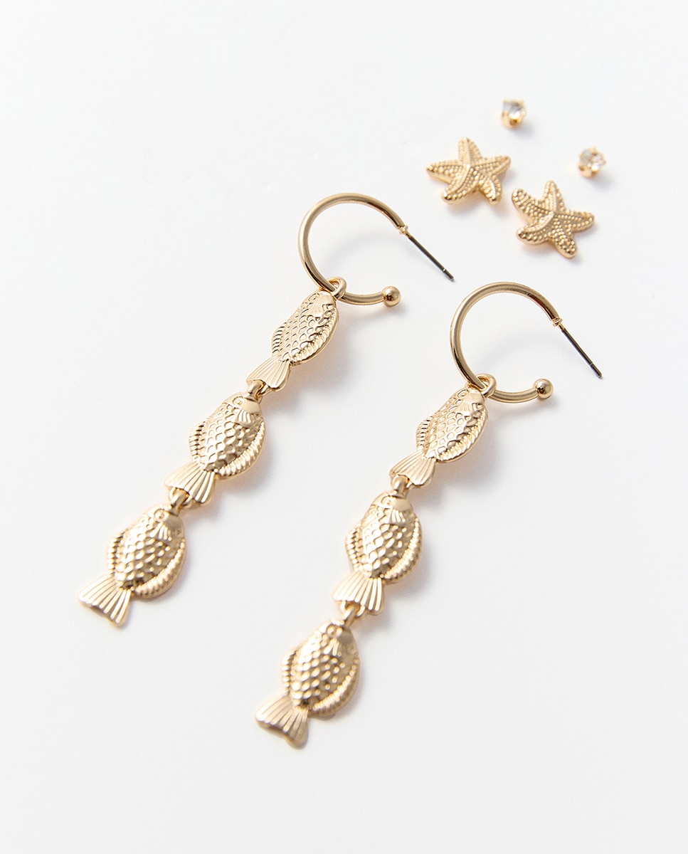 Conjunto de 6 Brincos com Peixes 390 Ouro-2
