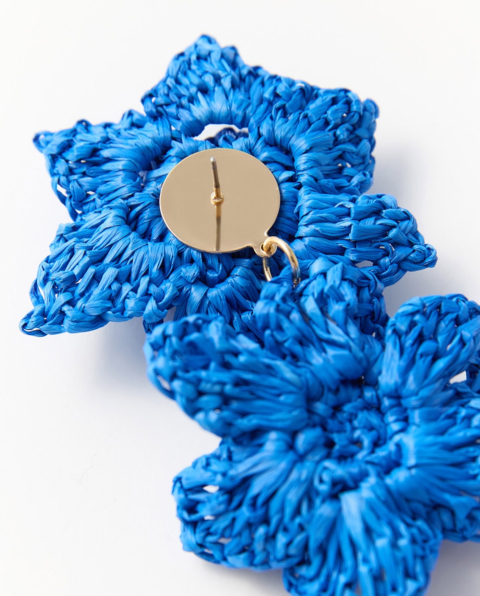 Brincos Grandes com Flores de Crochet 400 Azul-2