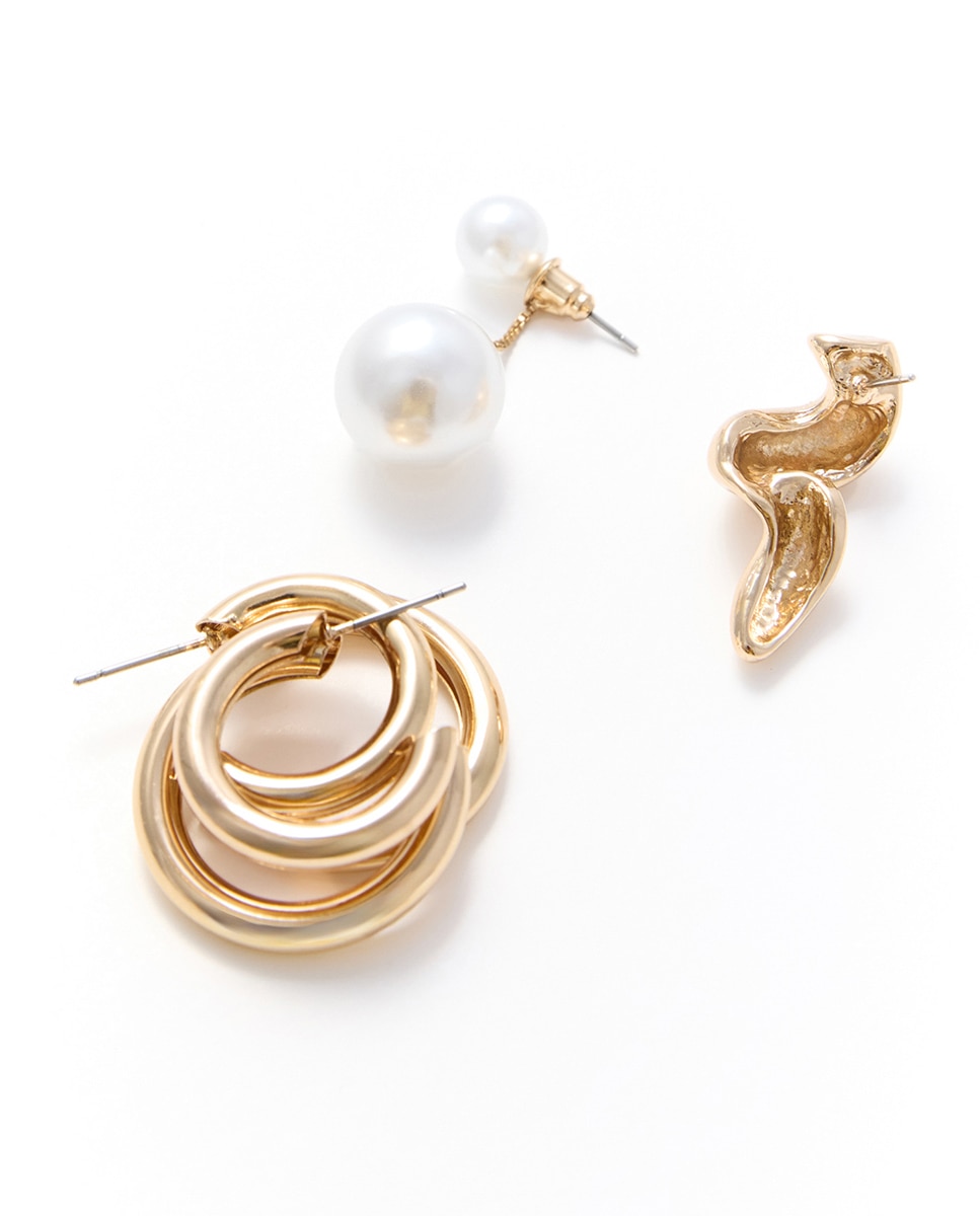 Conjunto de 6 Brincos com Pérolas 390 Ouro-2