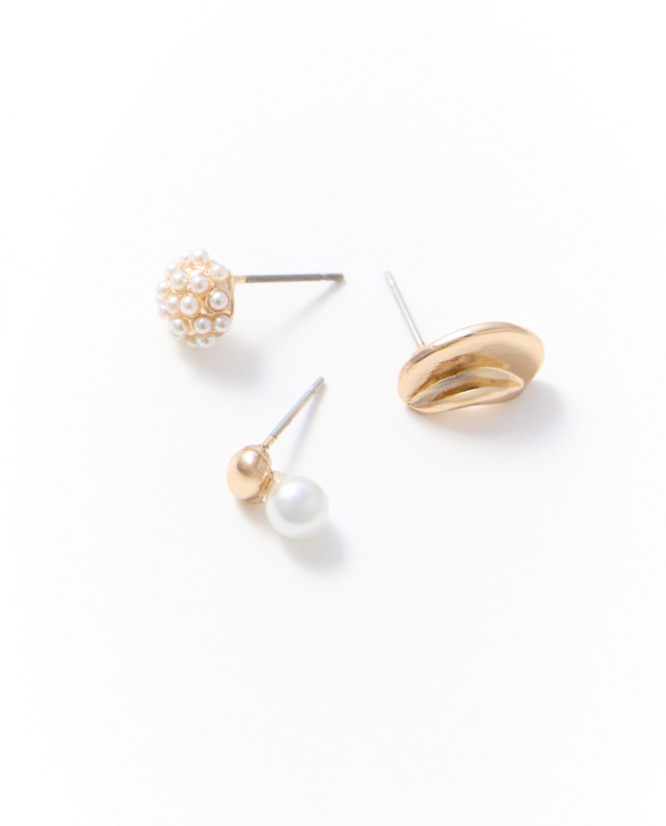 Conjunto de 6 Brincos com Pérolas 390 Ouro-3