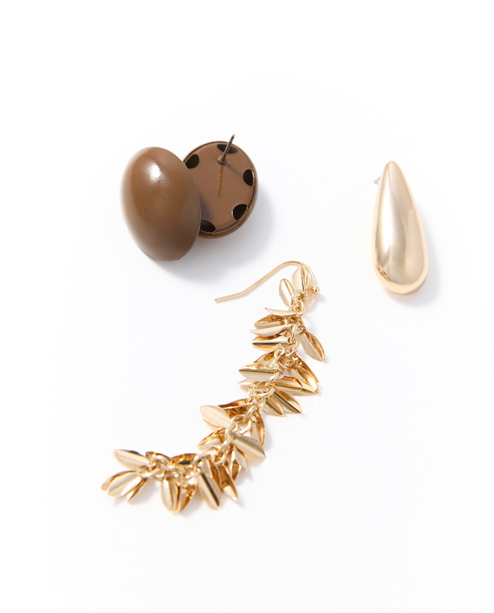 Conjunto de 6 Brincos com Folhas Castanho-3