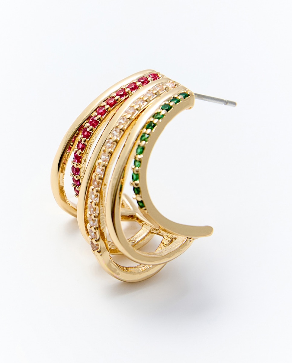 Brincos de Argola Multi-Filas com Brilhos - Multicolor Multicolor-2