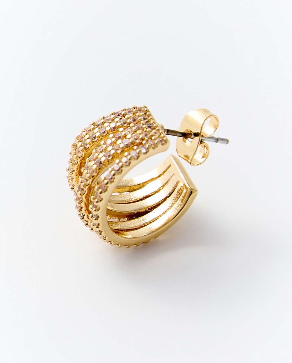 Brincos de Argola Quíntuplos com Brilhos 390 Ouro-2