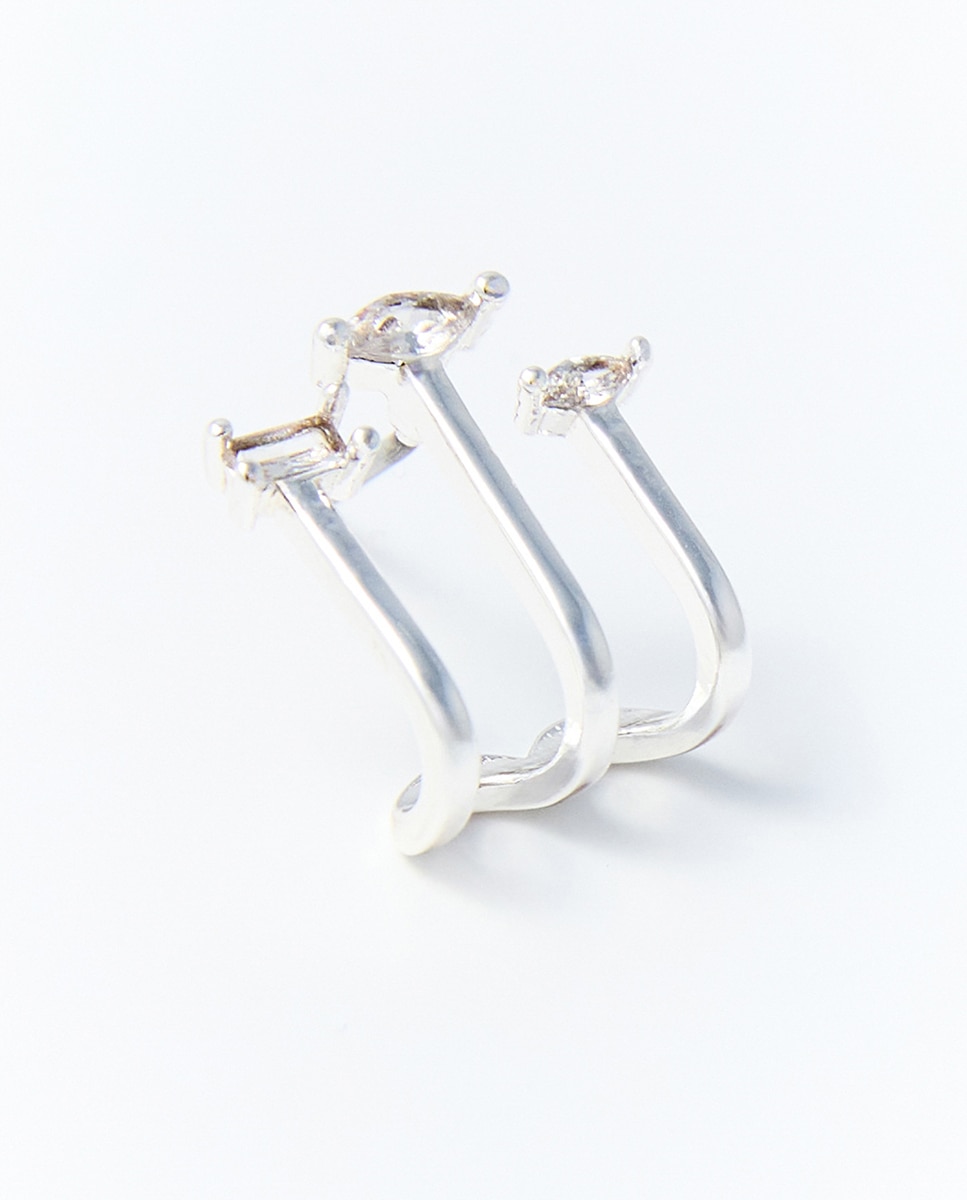 Conjunto de 3 Brincos Multi-Filas Prata-2