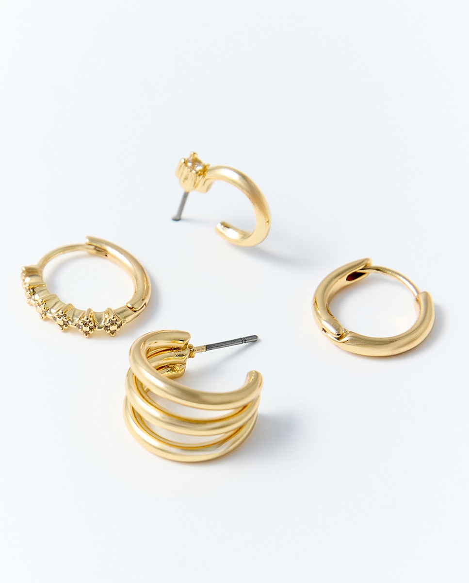 Conjunto de 4 Brincos de Argola com Brilhos 390 Ouro-2