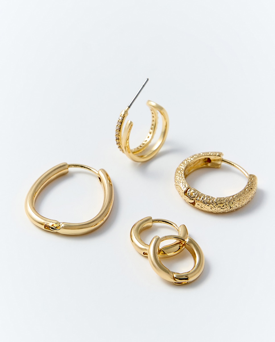 Conjunto de 4 Brincos de Argola Minimalistas 390 Ouro-2