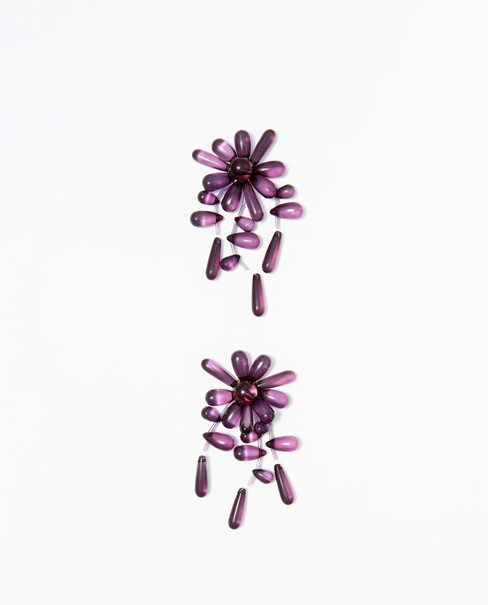 Brincos Grandes com Ramo de Gotas Roxo-2