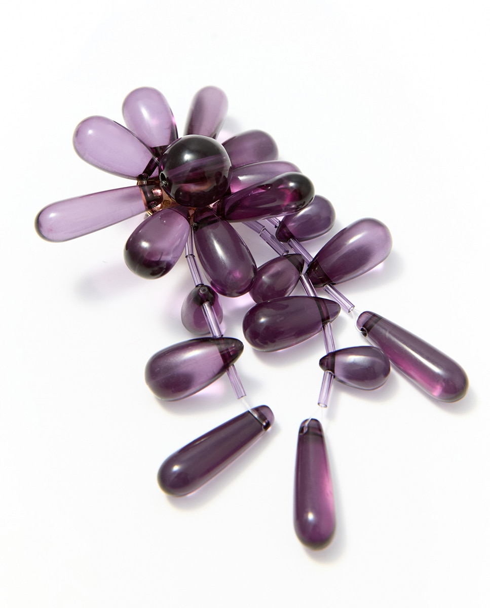 Brincos Grandes com Ramo de Gotas Roxo-3