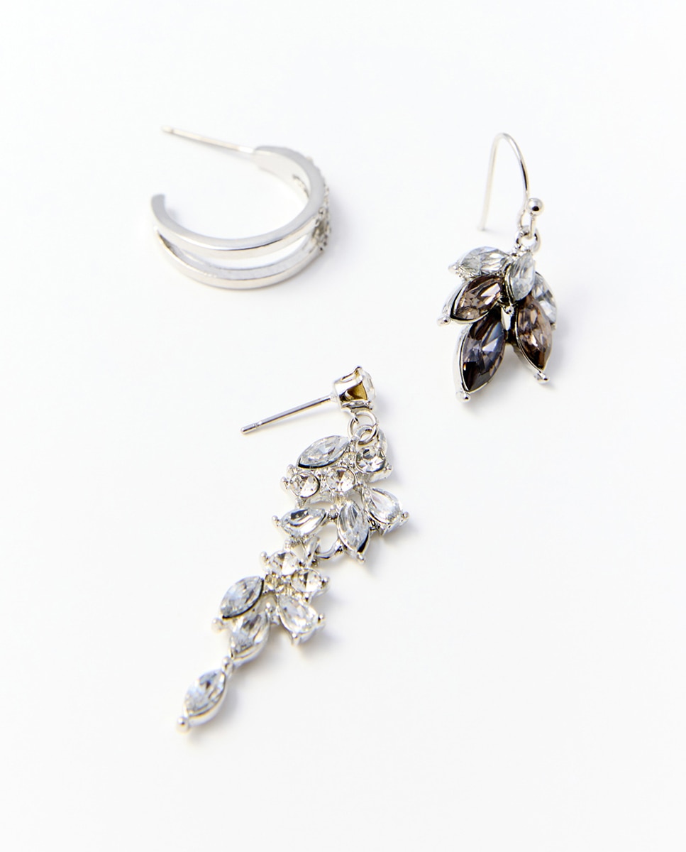Conjunto de 6 Brincos com Joia Prata-2