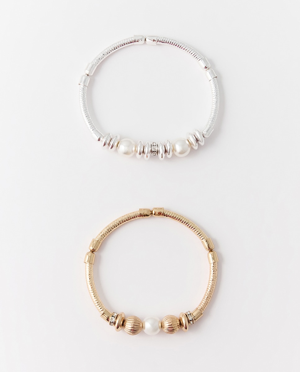 Conjunto de pulseiras com pérolas Ouro-1