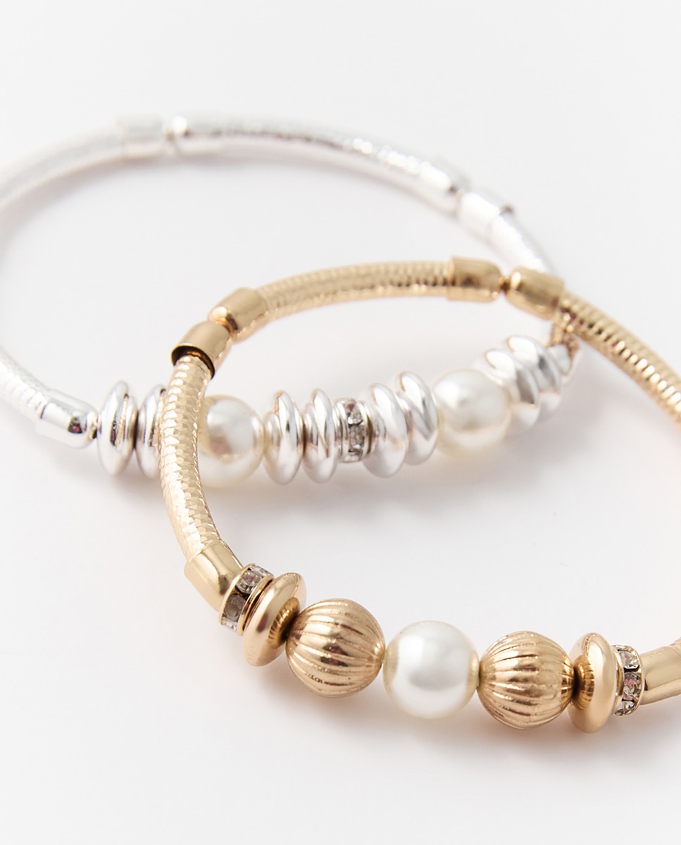 Conjunto de pulseiras com pérolas Ouro-2