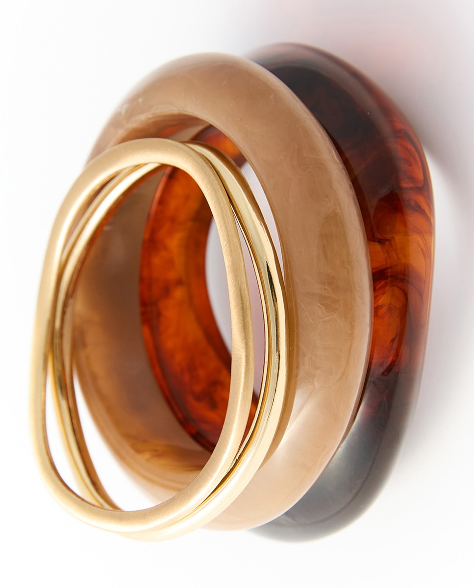 Conjunto de 4 Pulseiras de Resina Castanho-3