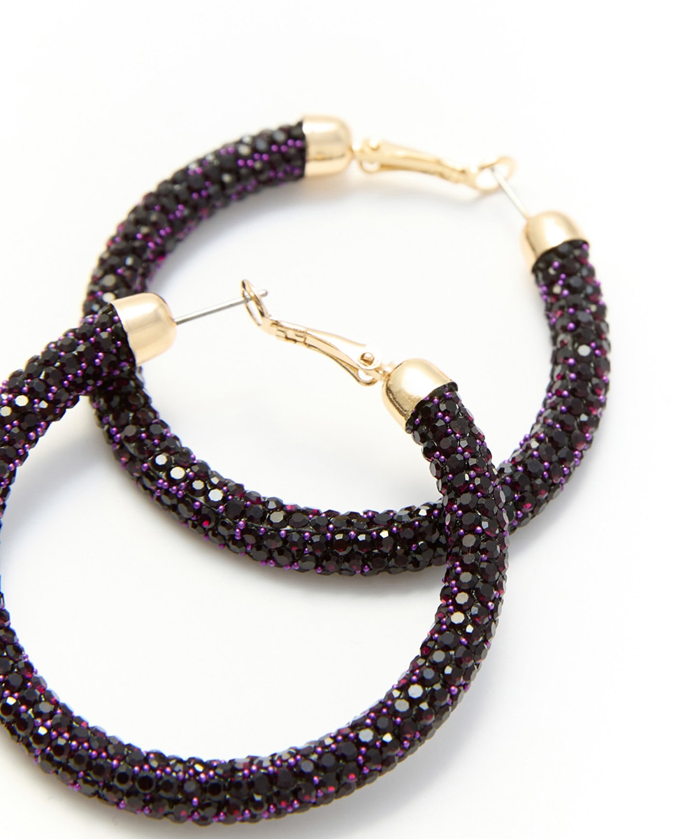 Conjunto de argolas com brilhos Roxo-3