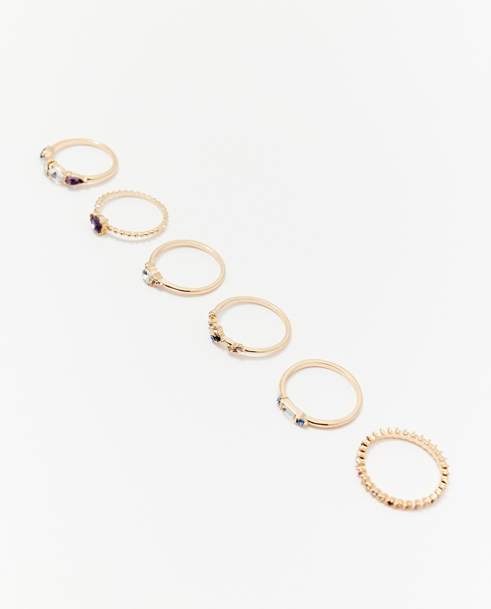 Conjunto de 6 Anéis Delicados Multicolor-1