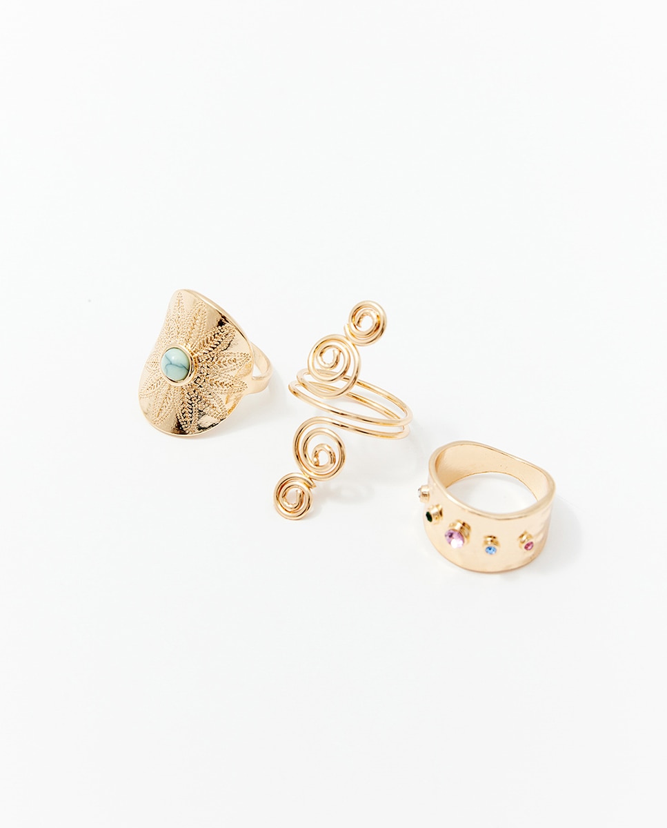 Conjunto de 3 Anéis Egípcios Ouro-1