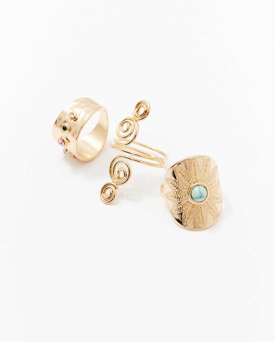 Conjunto de 3 Anéis Egípcios Ouro-2
