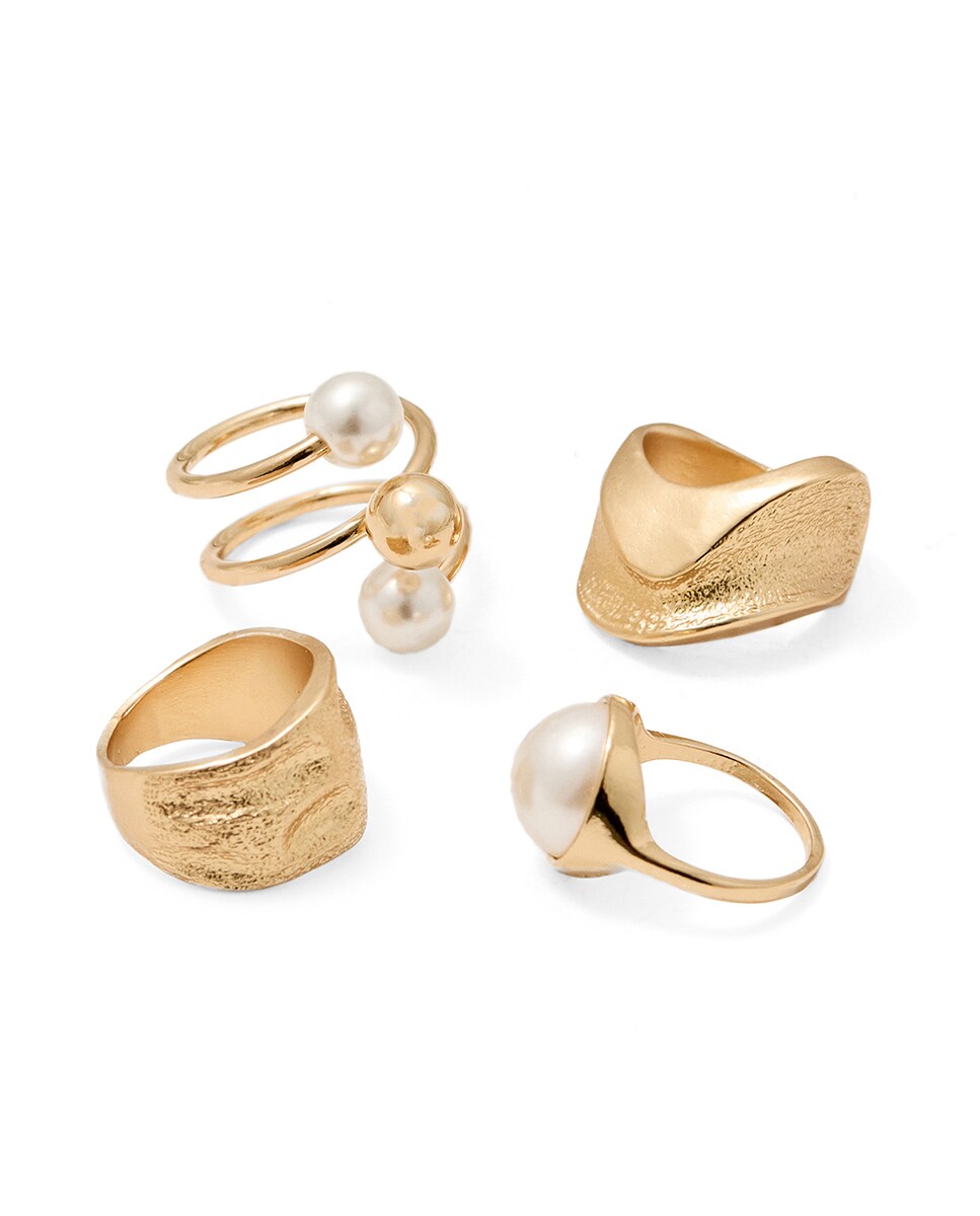 Conjunto de Anéis com Pérolas Ouro-2