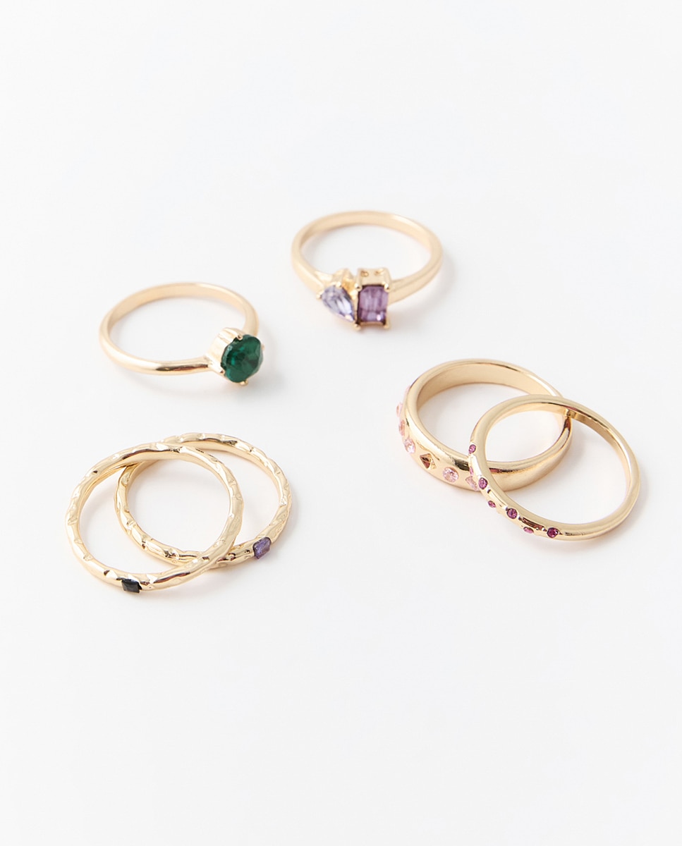 Conjunto de 6 Anéis Delicados Multicolor-2