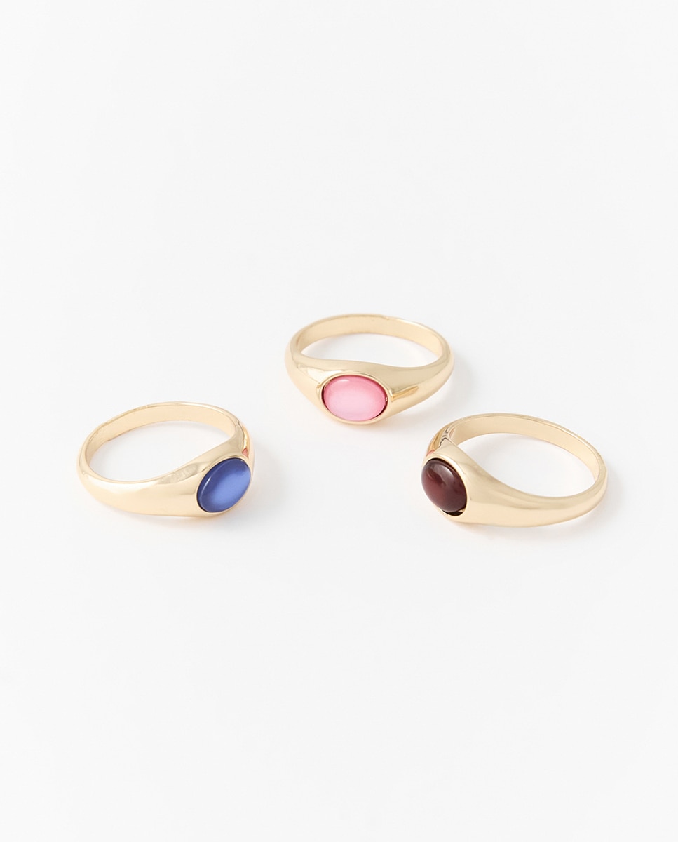 Conjunto de anéis com pedras Multicolor-2