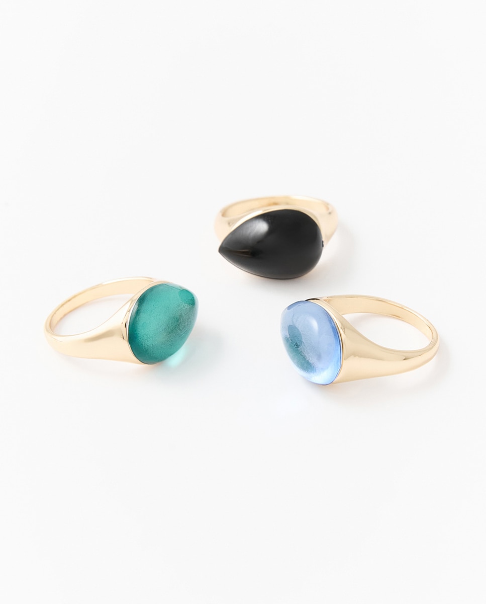 Conjunto de anéis com pedras Multicolor-3