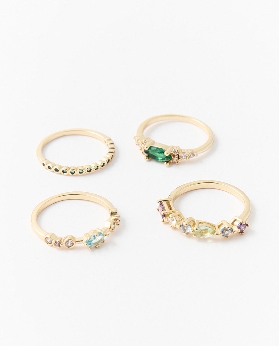 Conjunto de 4 Anéis Delicados Ouro-2