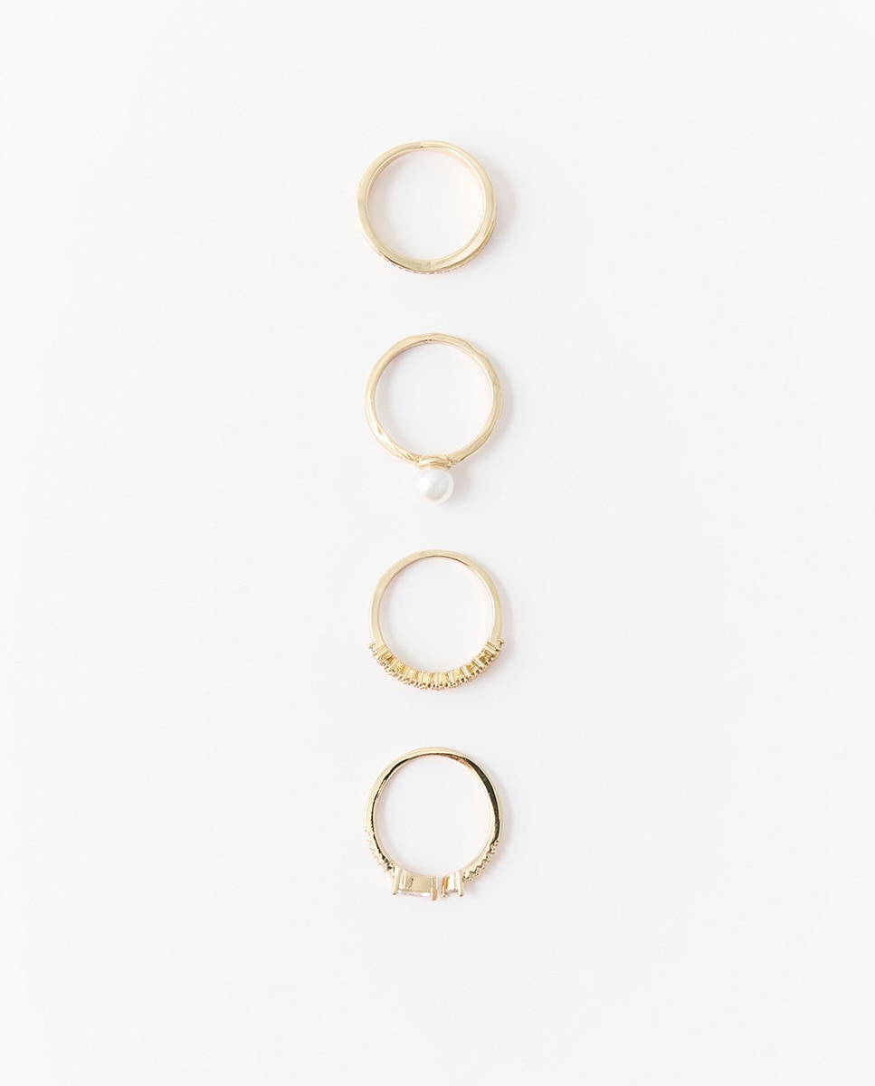Conjunto de 4 Anéis com Pérolas Multicolor-1